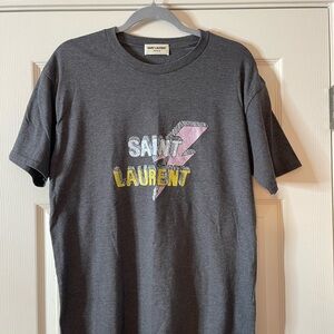 Inspired by Saint Laurent Gray Lightning T-Shirt